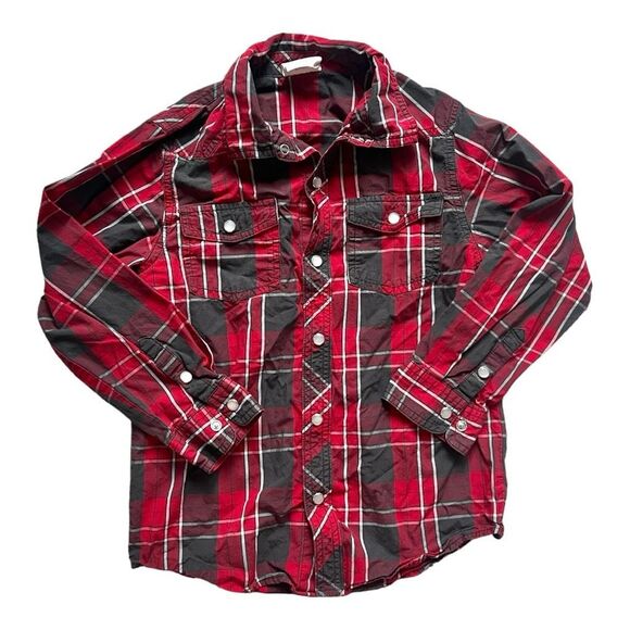 Youth Boys Crazy8 Crazy 8 Red Plaid Pearl Snap Button Down Shirt - Sz S 5/6 - Picture 1 of 1